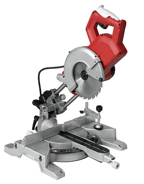 studio photography of a circular saw in white back